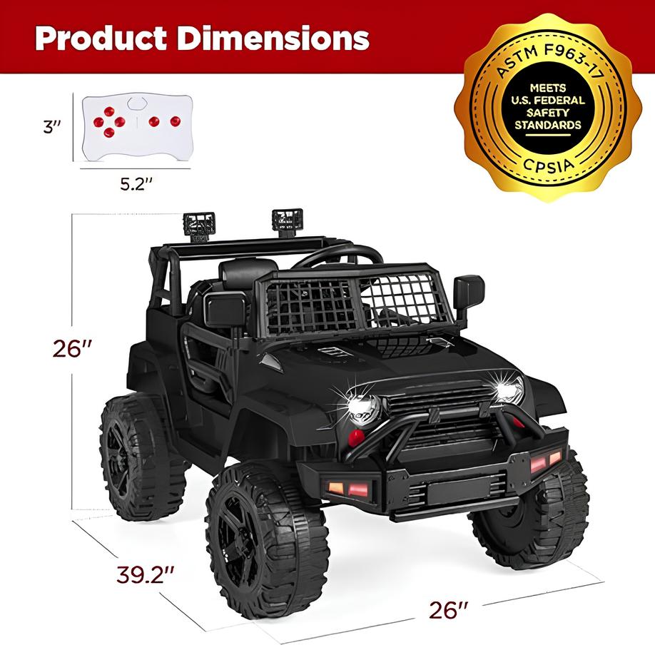 12V Kids Ride On Jeep Car W/Parent Remote Control - Black